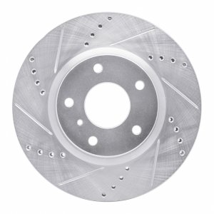 Infiniti G35 Brake Rotor (1) - Front Left - R1 Concepts - Drilled & Slotted - Silver - `03-`05